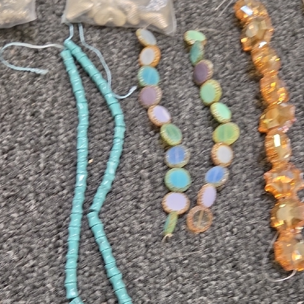 Mixed Bead and Crystal Jewelry Supply Lot - Turquoise, Aqua, Gold, Iridescent - Picture 4 of 16